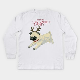 Merry Christmas Pug Kids Long Sleeve T-Shirt